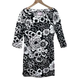 Melly M Womens 4 Black White Floral 3/4 Sleeve Boat Neck Sheath Dress